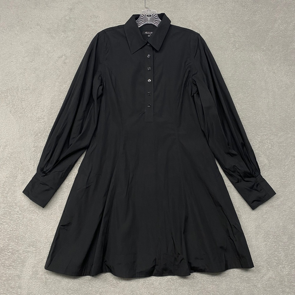 Madewell Dress 2 Black Seamed Long Sleeve Mini Poplin Shirtdress Pockets NV025 - Picture 5 of 14